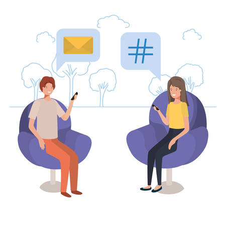 Woman man and bubble icon design, Digital technology communication social media internet web and wireless theme Vector illustrationのイラスト素材
