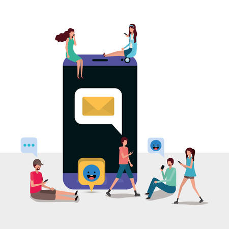 Smartphone and people design, Digital technology communication social media internet web and wireless theme Vector illustrationのイラスト素材