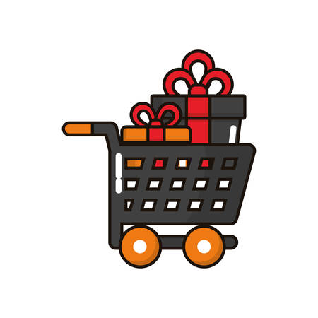 shopping cart trolley with gifts vector illustration designのイラスト素材