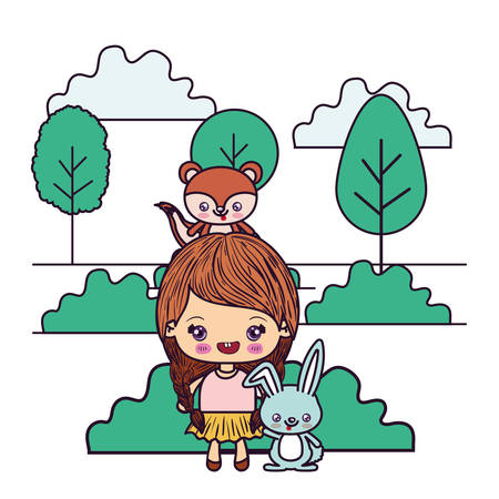 Girl cartoon design, expression cute character funny and emoticon theme Vector illustrationのイラスト素材