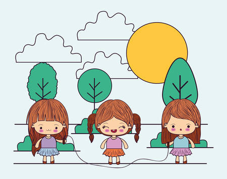Girls cartoons design, expression cute character funny and emoticon theme Vector illustrationのイラスト素材
