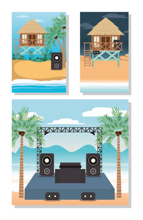 Music concert and hut design, Hello summer vacation beach tropical relaxation outdoor nature tourism island and season theme Vector illustrationのイラスト素材