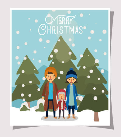 family members celebrating christmas in the snowscape vector illustration designのイラスト素材