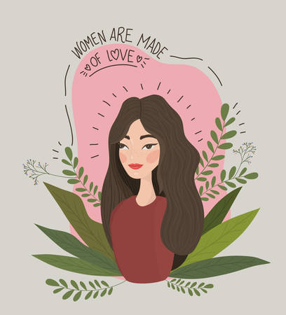 female girl power poster with leaves avatar character Vector illustration designのイラスト素材