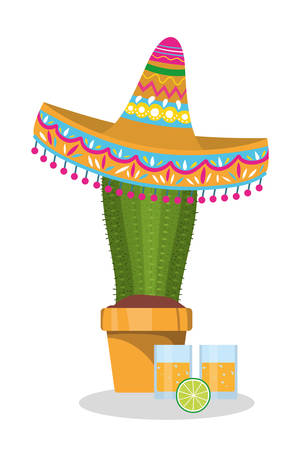 Mexican hat and cactus design, Mexico culture tourism landmark latin and party theme Vector illustrationのイラスト素材