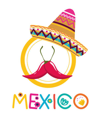 Mexican hat and chillis design, Mexico culture tourism landmark latin and party theme Vector illustrationのイラスト素材