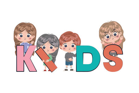 Girls and boys cartoons design, Kids friendship childhood little people lifestyle and person theme Vector illustrationのイラスト素材