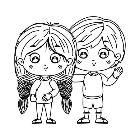 Girl and boy cartoon design, Kids friendship childhood little people lifestyle and person theme Vector illustrationのイラスト素材