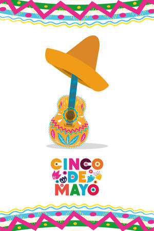 Guitar and hat design, Cinco de mayo mexico culture tourism landmark latin and party theme Vector illustrationのイラスト素材