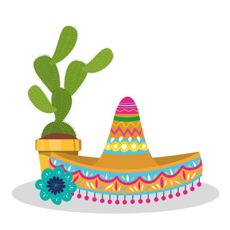 Mexican hat and cactus design, Mexico culture tourism landmark latin and party theme Vector illustrationのイラスト素材