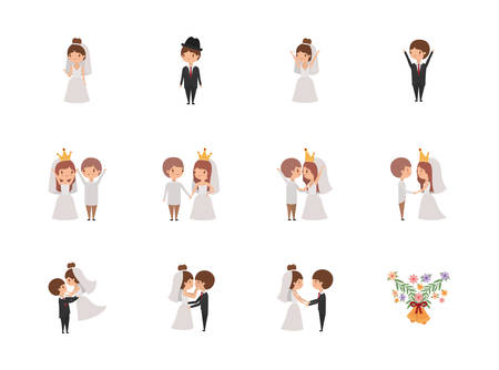 Set of brides and grooms cartoons design, Wedding marriage love celebration invitation and engagement theme Vector illustrationのイラスト素材