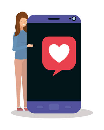 Smartphone and woman design, Digital technology communication social media internet web and wireless theme Vector illustrationのイラスト素材
