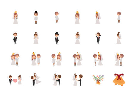 Set of brides and grooms cartoons design, Wedding marriage love celebration invitation and engagement theme Vector illustrationのイラスト素材