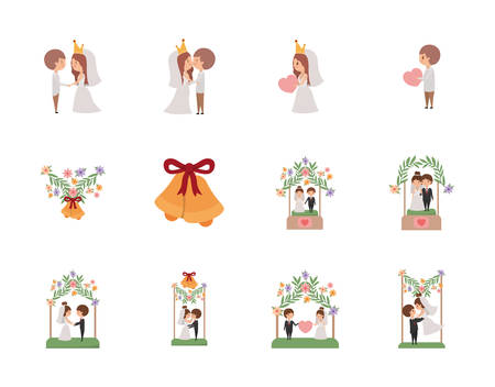 Set of brides and grooms cartoons design, Wedding marriage love celebration invitation and engagement theme Vector illustrationのイラスト素材