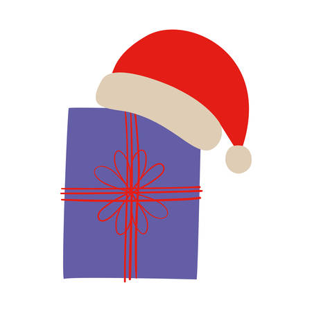 Gift and santas hat design, Merry christmas season decoration card invitation celebration and holiday theme Vector illustrationのイラスト素材