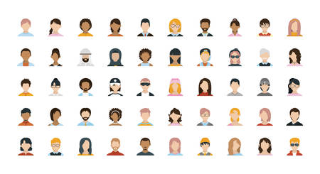 Men and women heads set design, Boy male person people human social media and portrait theme Vector illustrationのイラスト素材