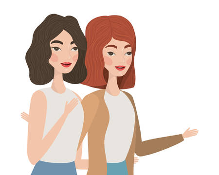 Cute women cartoons drawing design, Girls females person people human and social media theme Vector illustrationのイラスト素材