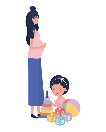 cute pregnancy mother seated with little girl characters vector illustration designのイラスト素材