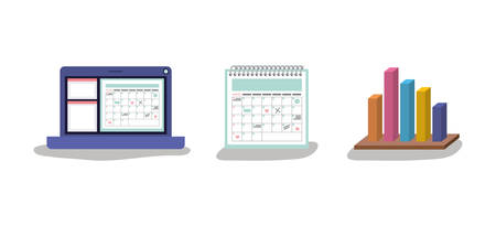 Workflow laptop and calendar design, Infographic data information business analytics and visual presentation theme Vector illustrationのイラスト素材