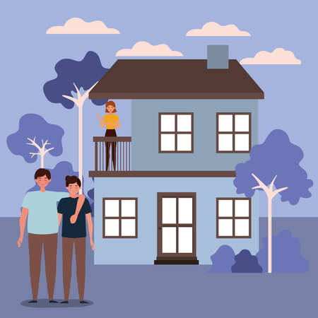 Couple and house design, Home real estate building residential architecture and property theme Vector illustrationのイラスト素材
