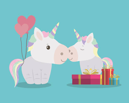 Baby shower invitation with unicorns cartoons design, Party card decoration love celebration arrival and born theme Vector illustrationのイラスト素材