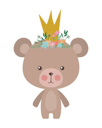 Cute bear with crown flowers and leaves design, Animal zoo life nature character childhood and adorable theme Vector illustrationのイラスト素材