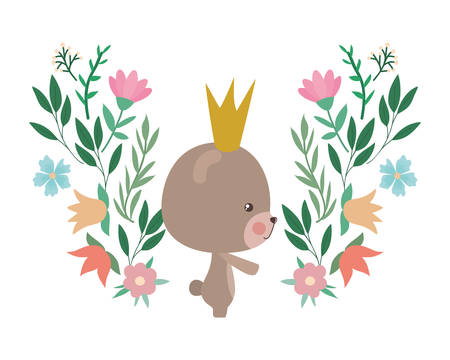 Cute bear with crown flowers and leaves design, Animal zoo life nature character childhood and adorable theme Vector illustrationのイラスト素材