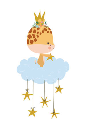 Cute giraffe with crown cloud and stars design, Animal zoo life nature character childhood and adorable theme Vector illustrationのイラスト素材