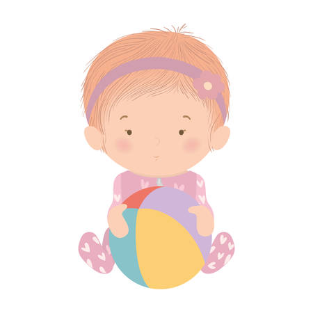 Cute baby girl with ball design, Child newborn childhood kid innocence and little theme Vector illustrationのイラスト素材