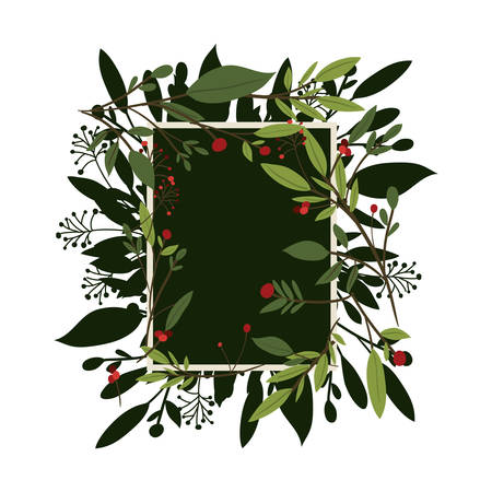 Winter leaves frame design, Merry christmas season decoration card invitation celebration and holiday theme Vector illustrationのイラスト素材