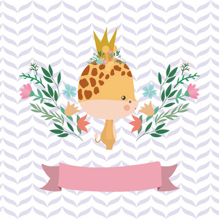 Cute giraffe cartoon and ribbon design, Animal zoo life nature character childhood and adorable theme Vector illustrationのイラスト素材