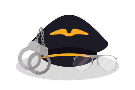 Pilot hat glasses and handcuffs design, Working occupation person job corporate employee and service theme Vector illustrationのイラスト素材