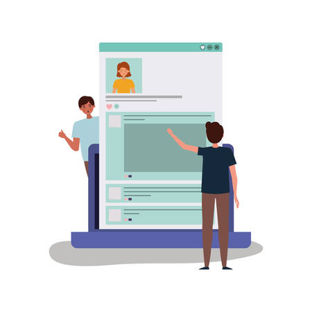 Laptop and people design, Digital technology communication social media internet web and wireless theme Vector illustrationのイラスト素材