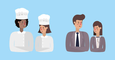 Woman man chefs and businesspeople design, Working occupation person job corporate employee and service theme Vector illustrationのイラスト素材