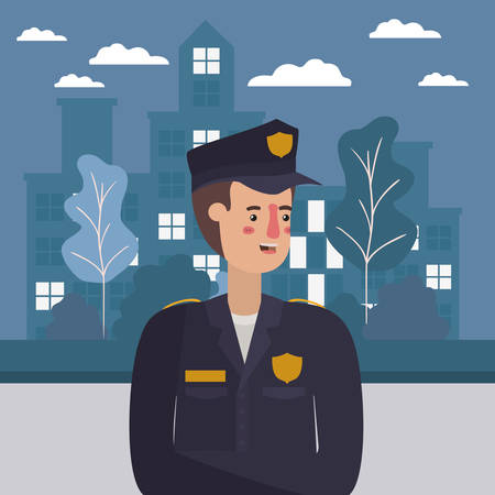 Policeman at the city design, Working occupation person job corporate employee and service theme Vector illustrationのイラスト素材