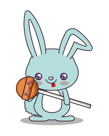 Rabbit cartoon design, Kawaii expression cute character funny and emoticon theme Vector illustrationのイラスト素材