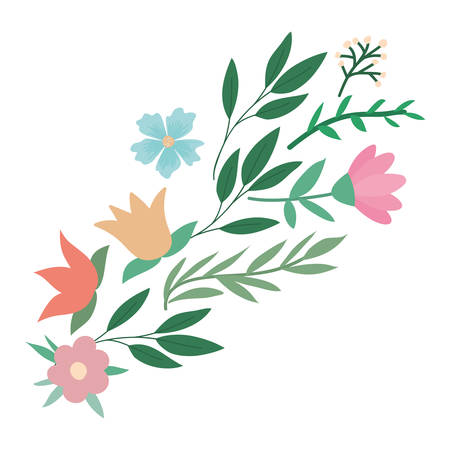 Flowers with leaves design, floral nature plant ornament garden decoration and botany theme Vector illustrationのイラスト素材
