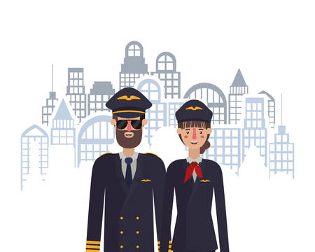 Woman and man pilots design, Working occupation person job corporate employee and service theme Vector illustrationのイラスト素材