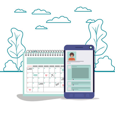 Smartphone calendar and avatar man design, Digital technology communication social media internet web and wireless theme Vector illustrationのイラスト素材