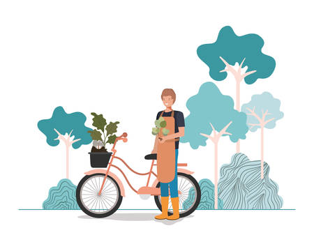 Avatar man and gardening concept design, Garden planting nature ecology outdoors and floral theme Vector illustrationのイラスト素材
