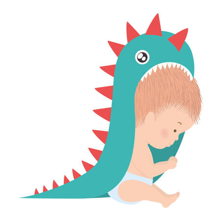 Cute baby boy with dinosaur costume design, Child newborn childhood kid innocence and little theme Vector illustrationのイラスト素材