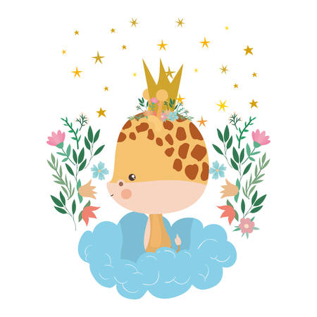 Cute giraffe with crown and cloud design, Animal zoo life nature character childhood and adorable theme Vector illustrationのイラスト素材