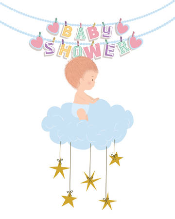 Baby shower and baby boy design, Invitation party card decoration love celebration arrival and born theme Vector illustrationのイラスト素材