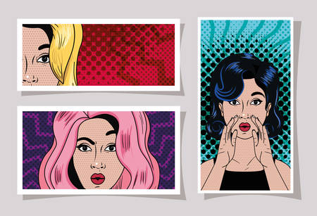 Retro and pop art women design, Girl vintage face beauty classic fashion female style and lady theme Vector illustrationのイラスト素材