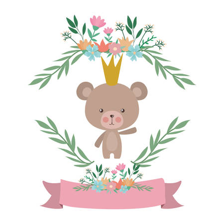 Cute bear cartoon and ribbon design, Animal zoo life nature character childhood and adorable theme Vector illustrationのイラスト素材