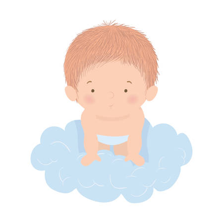 Cute baby boy over cloud design, Child newborn childhood kid innocence and little theme Vector illustrationのイラスト素材