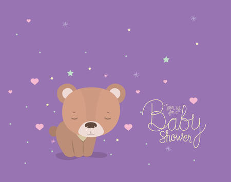 Baby shower invitation with bear , Party card decoration love celebration arrival and born theme Vector illustrationのイラスト素材