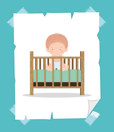 Cute baby boy inside cradle design, Child newborn childhood kid innocence and little theme Vector illustrationのイラスト素材
