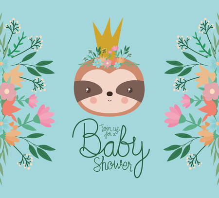 Baby shower invitation with sloth cartoon design, Party card decoration love celebration arrival and born theme Vector illustrationのイラスト素材