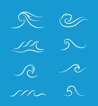 Set of white waves design, Sea ocean water ripple clear surface tropical nature and aqua theme Vector illustrationのイラスト素材